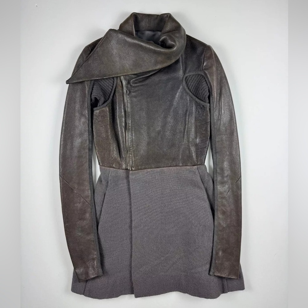 Rick Owens Gray and Brown Leather Jacket
